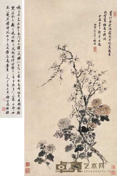杨晋 1724年作 梅菊双清 立轴 73.5×38cm